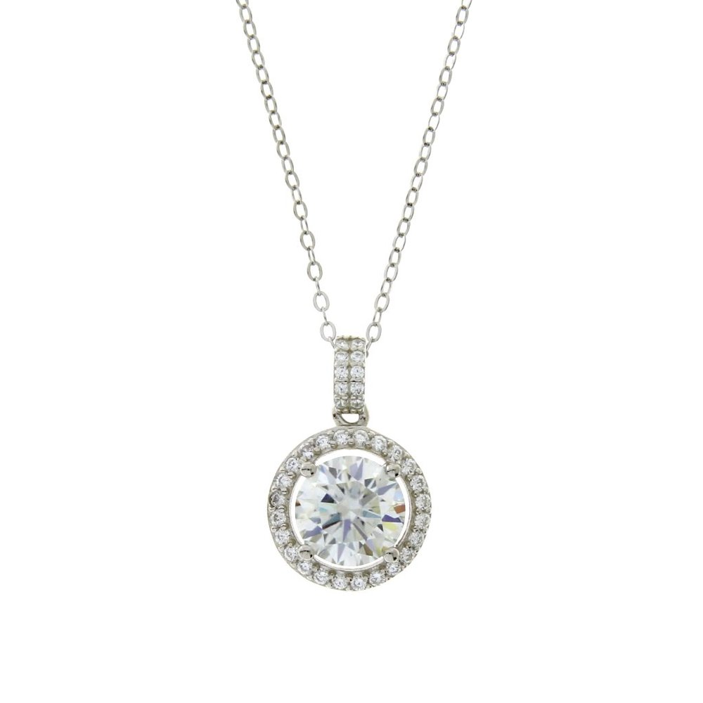 Genuine Moissanite Fashion Pendant - Sterling Silver - NEW w/Chain & Box